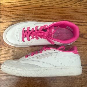 Reebok White and Pink Classic Sneakers